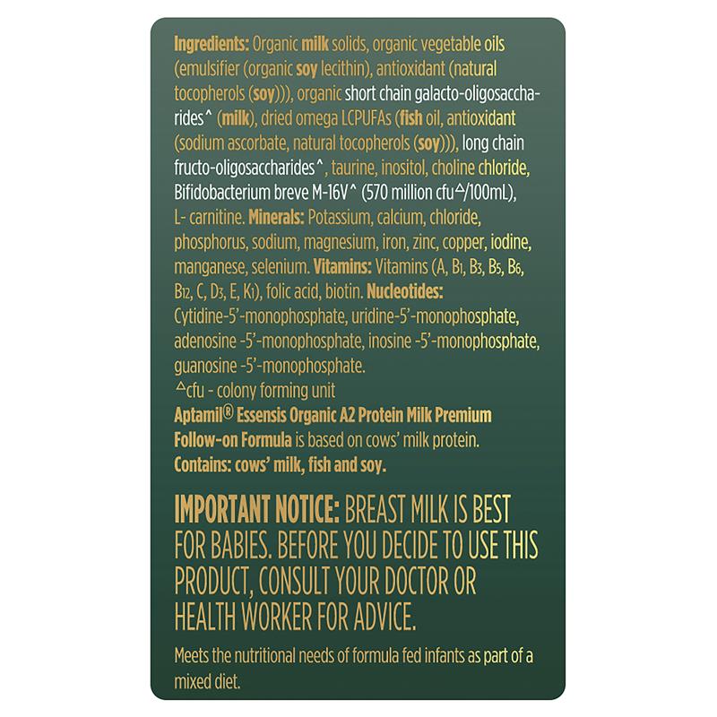 Load image into Gallery viewer, Aptamil Essensis Organic A2 Protein Milk 2 Premium Follow-On Formula From 6-12 Months 900g
