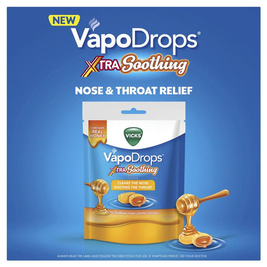 Vicks VapoDrops Xtra Soothing Honey Centre Lozenges 16 Pack