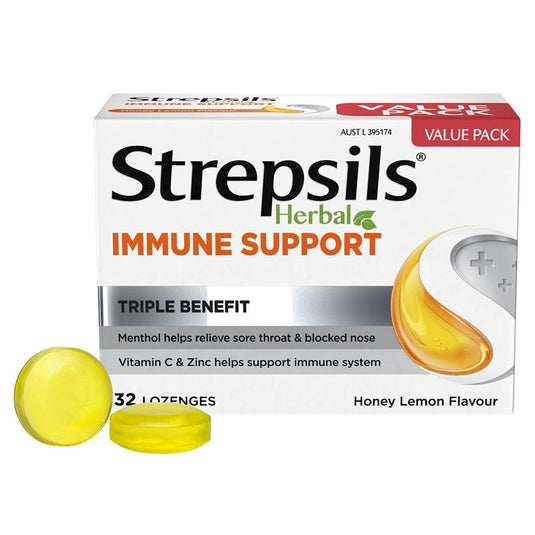 Strepsils Herbal Immune Support Lozenges Honey Lemon 32 Pack