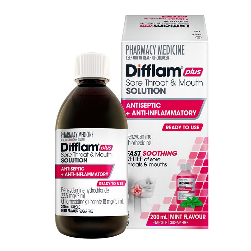Load image into Gallery viewer, Difflam Plus Sore Throat &amp; Mouth Solution Mint 200ml
