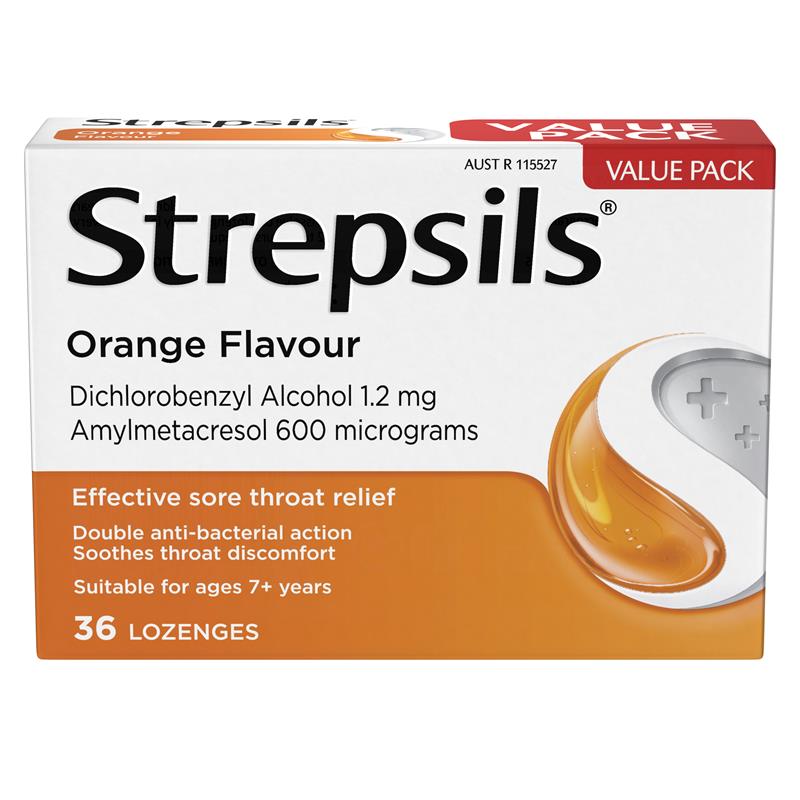 Load image into Gallery viewer, Strepsils Soothing Lozenges Orange 36pk Sore Throat Double Antibacterial
