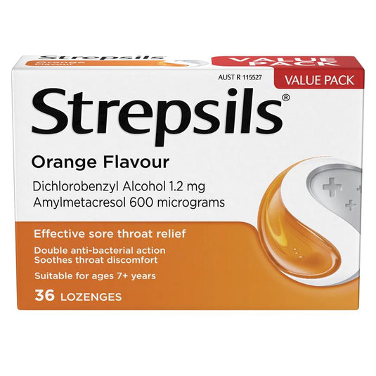 Strepsils Soothing Lozenges Orange 36pk Sore Throat Double Antibacterial