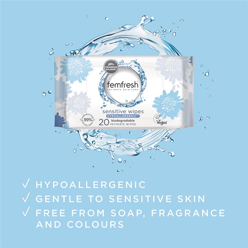 Load image into Gallery viewer, Femfresh Sensitive Wipes 20 Pack
