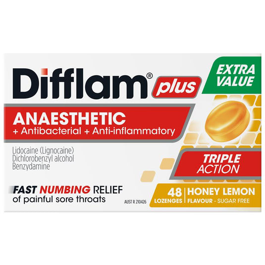 Difflam Sore Throat Sugar Free Honey And Lemon 48 Lozenges