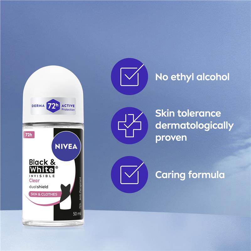 Load image into Gallery viewer, NIVEA Black &amp; White Invisible Clear Roll On Deodorant 72H Protection 50ml
