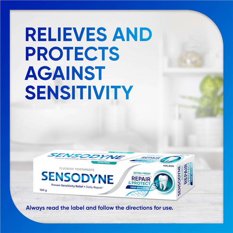 Load image into Gallery viewer, Sensodyne Sensitive Teeth Pain Repair &amp; Protect Extra Fresh Toothpaste 100g
