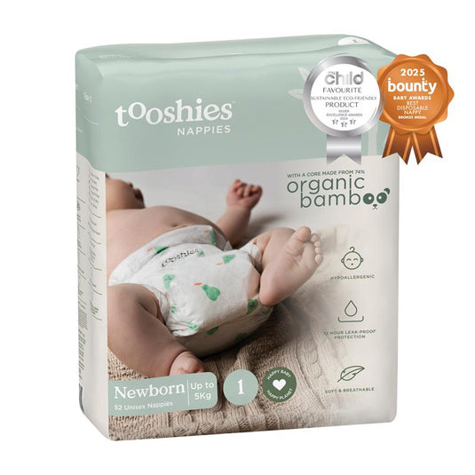 Tooshies Eco Nappies with Organic Bamboo Size 1 Newborn 3-5kg, 52 Pack