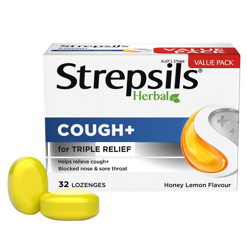 Load image into Gallery viewer, Strepsils Herbal Cough Lozenges Honey Lemon 32 Pack
