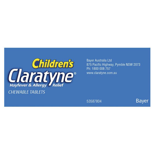 Children's Claratyne Allergy & Hayfever Relief Antihistamine For Kids Bubblegum Flavoured Chewable Tablets 30 pack