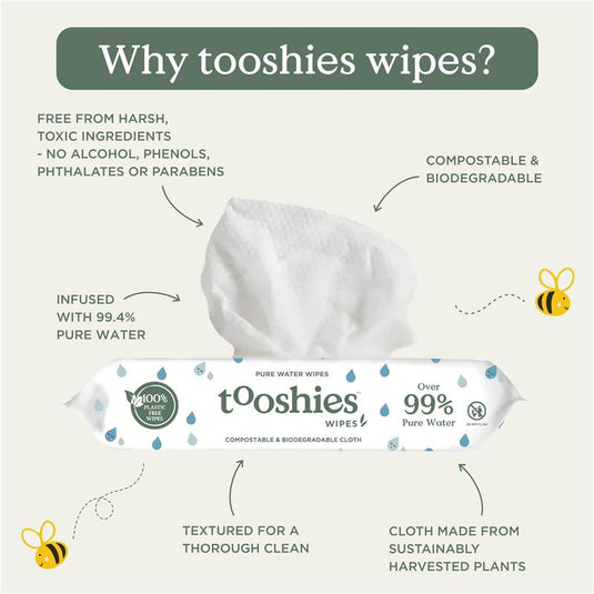 Tooshies Baby Wipes Pure Water 70 Pack