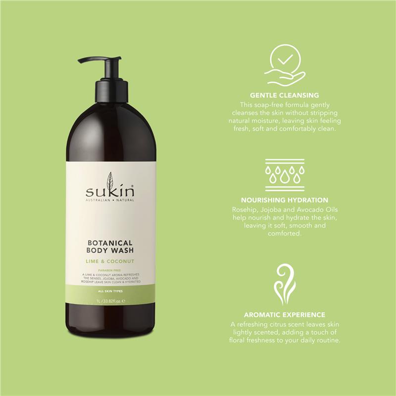 Load image into Gallery viewer, Sukin Botanical Body Wash Lime &amp; Coconut 1 Litre Pump
