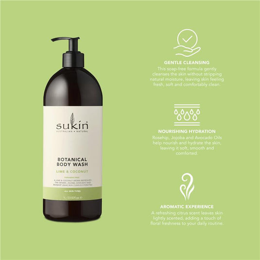 Sukin Botanical Body Wash Lime & Coconut 1 Litre Pump