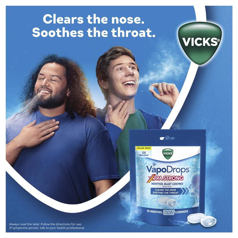 Load image into Gallery viewer, Vicks VapoDrops Xtra Strong Menthol Blast 30 Lozenges
