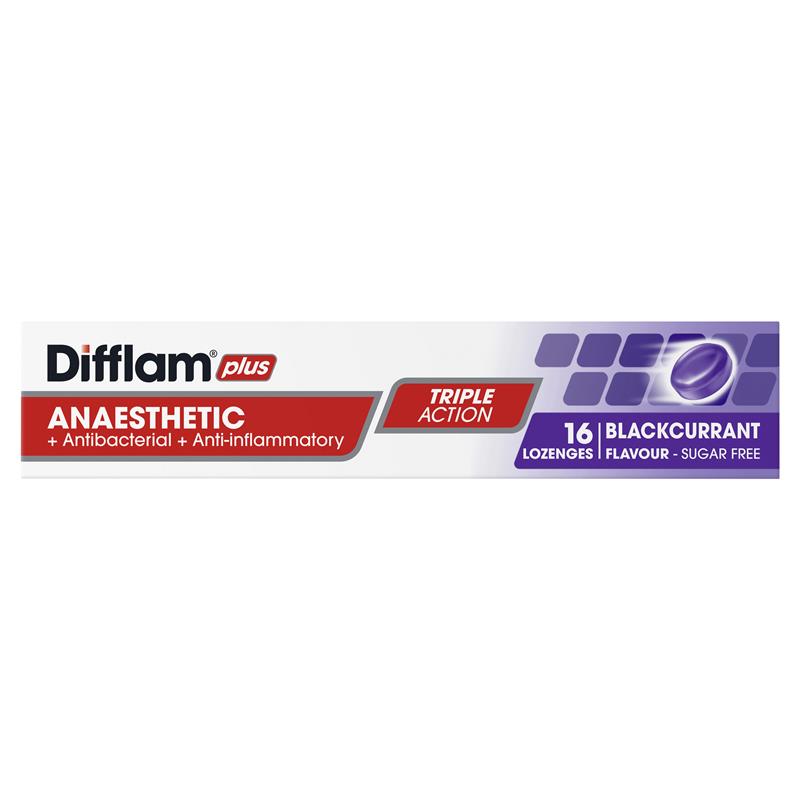 Load image into Gallery viewer, Difflam Plus Anaesthetic Sugar Free Blackcurrant 16 Lozenges
