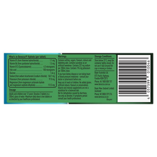 Berocca Hydrate Raspberry Blackcurrant 20 Effervescent Tablets