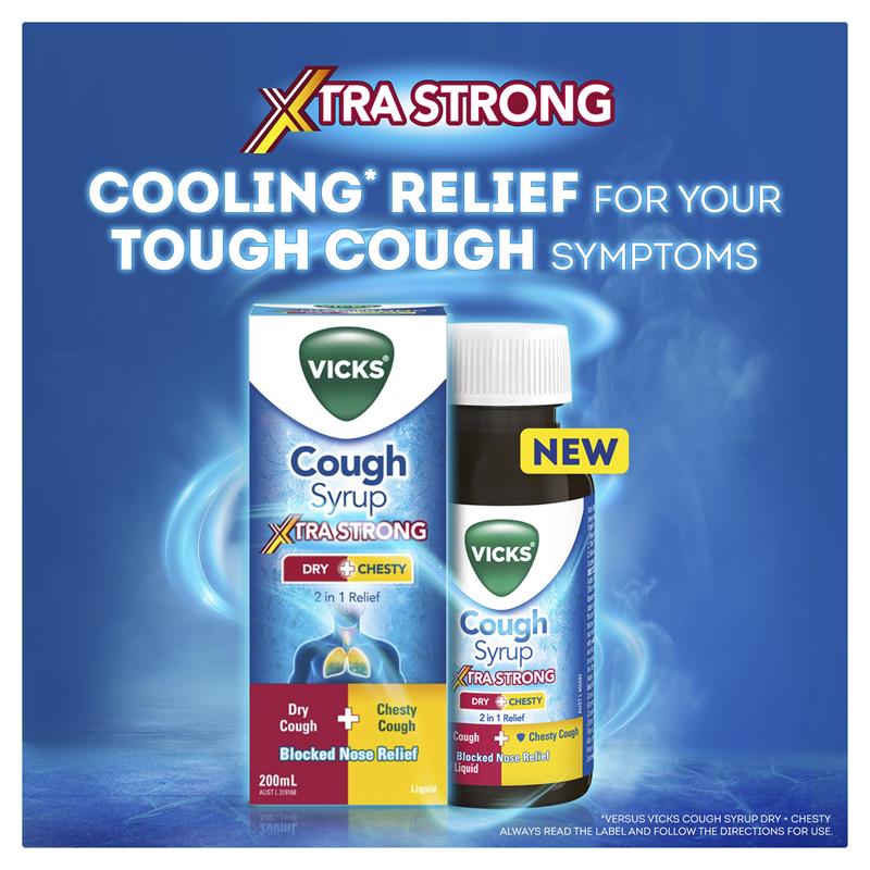 Load image into Gallery viewer, Vicks Cough Syrup Xtra Strong Dry + Chesty 200ml
