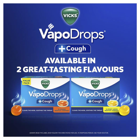 Vicks VapoDrops + Cough Honey Lemon Menthol 16 Lozenges