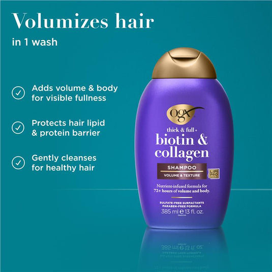 Ogx Thick & Full + Volumising Biotin & Collagen Shampoo For Fine Hair 385mL