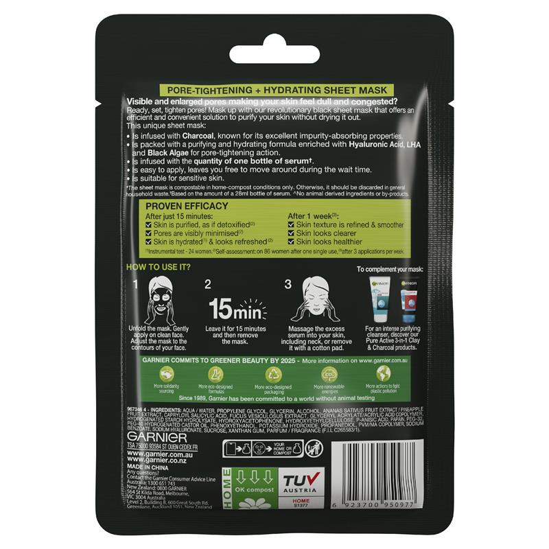 Load image into Gallery viewer, Garnier Pure Charcoal Hyaluronic Acid + Black Algae Sheet Mask
