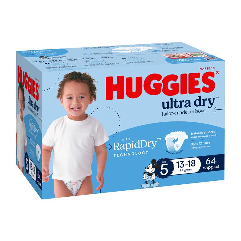 Load image into Gallery viewer, Huggies Ultra Dry Nappies Boy Size 5 Jumbo 64 Pack
