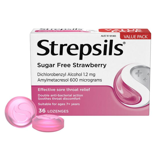 Strepsils Sugar Free Strawberry 36 Lozenges