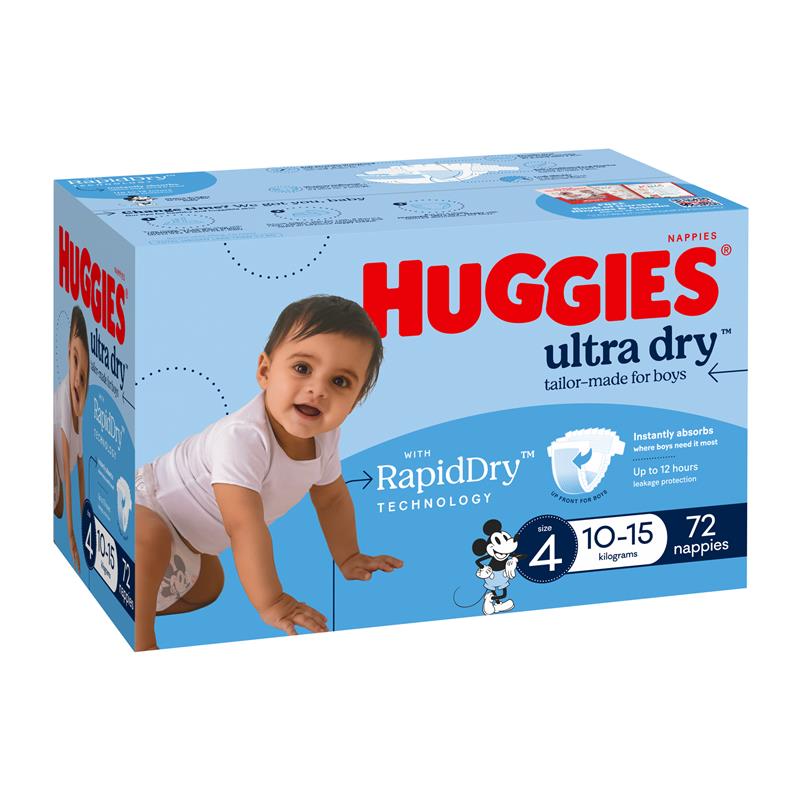 Load image into Gallery viewer, Huggies Ultra Dry Nappies Boy Size 4 Jumbo 72 Pack
