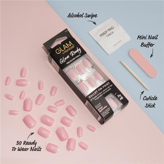 Glam By Manicare Glam Ready Pre-Glued Nails Ballet On Point 30 Pieces