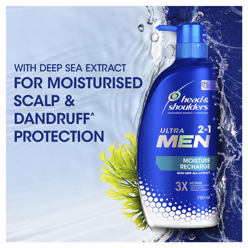 Load image into Gallery viewer, Head &amp; Shoulders Ultra Men 2in1 Moisture Recharge Anti Dandruff Shampoo + Conditioner 750ml
