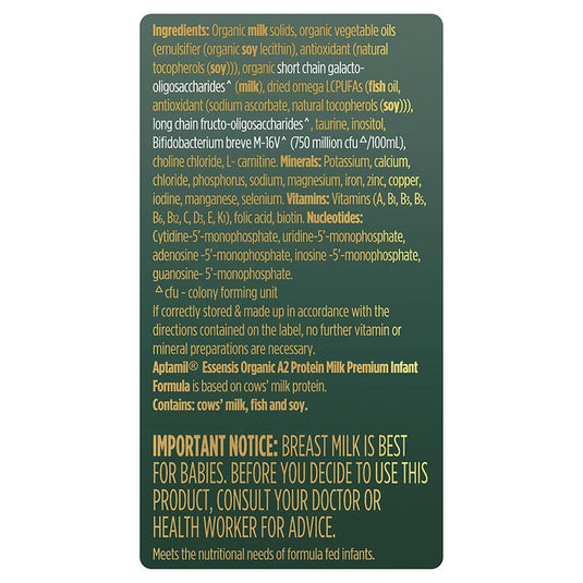 Aptamil Essensis Organic A2 Protein Milk 1 Premium Infant Formula From Birth to 6 Months 900g