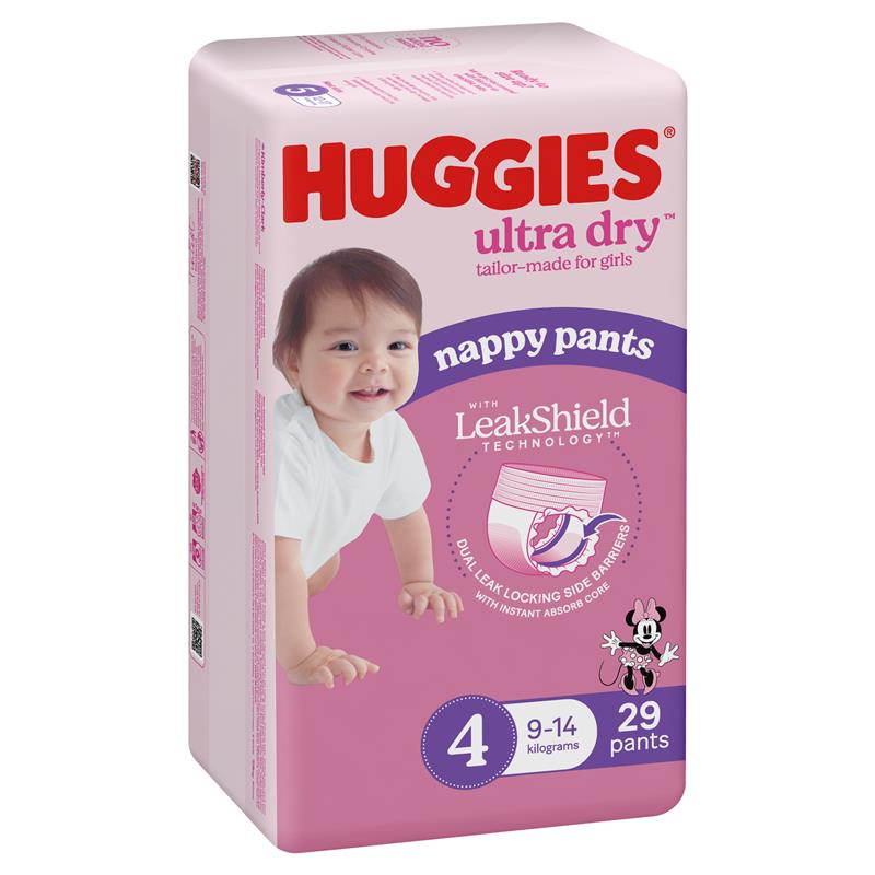 Load image into Gallery viewer, Huggies Ultra Dry Nappy Pants Size 4 9-14kg Girl 29 Pack

