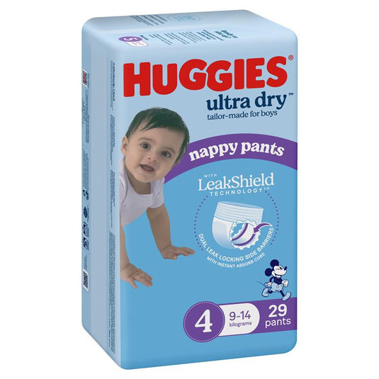 Huggies Ultra Dry Nappy Pants Size 4 9-14kg Boy 29 Pack