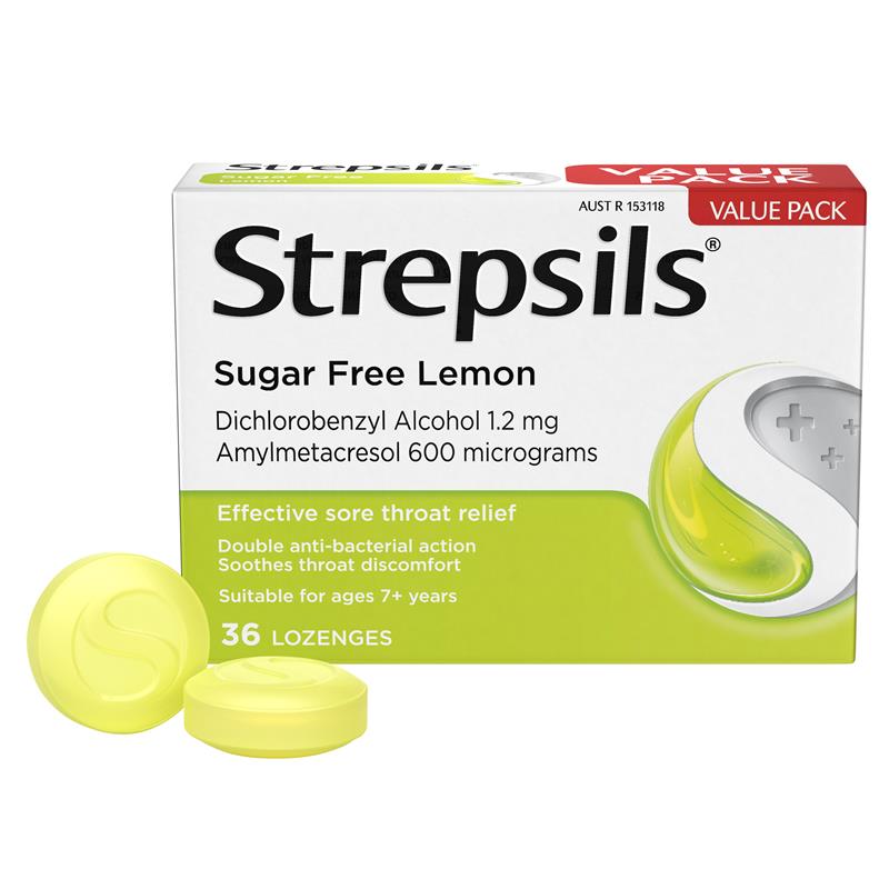 Load image into Gallery viewer, Strepsils Sore Throat Relief Sugar Free Lozenges Lemon 36 pack
