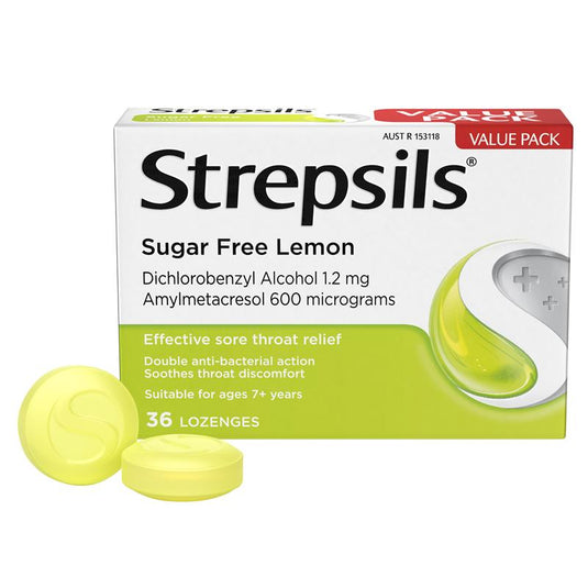 Strepsils Sore Throat Relief Sugar Free Lozenges Lemon 36 pack