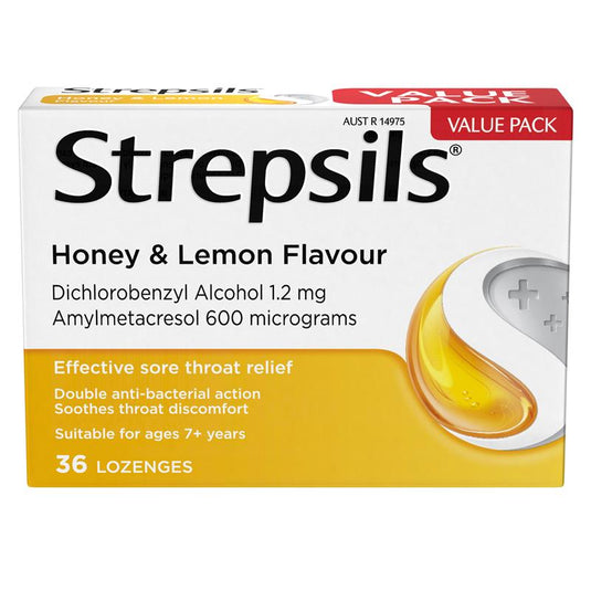 Strepsils Throat Lozenges Soothing Honey & Lemon 36 Pack