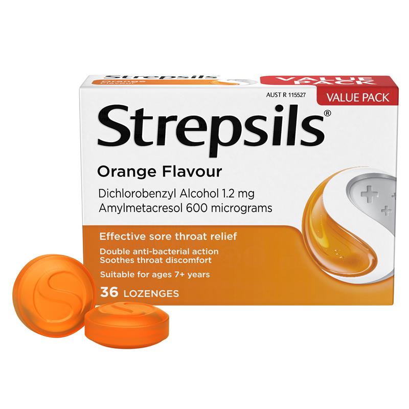 Load image into Gallery viewer, Strepsils Soothing Lozenges Orange 36pk Sore Throat Double Antibacterial
