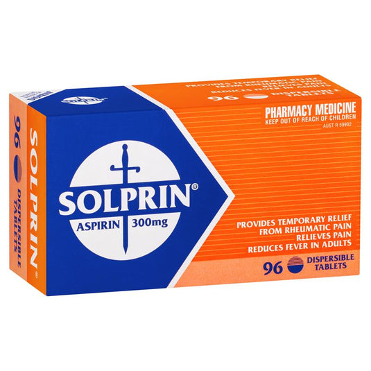 Solprin Pain and Fever Relief Dispersible Tablets 300mg Aspirin 96 Pack