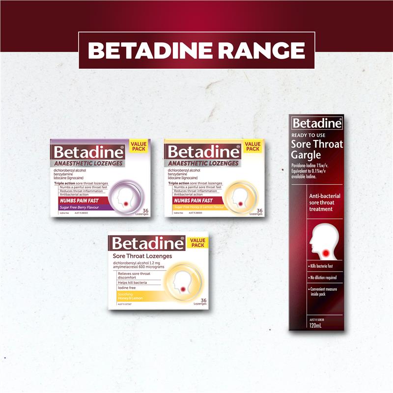 Load image into Gallery viewer, Betadine Sore Throat Lozenges Anaesthetic Honey &amp; Lemon Flavour 36 Pack
