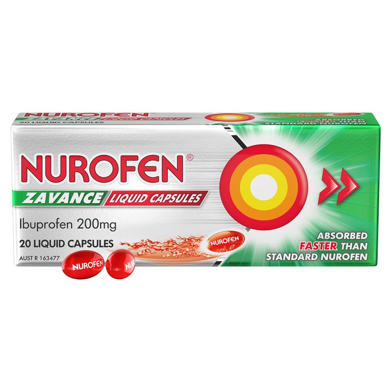 Load image into Gallery viewer, Nurofen Zavance Fast Pain Relief Liquid Capsules 200mg Ibuprofen 20 pack
