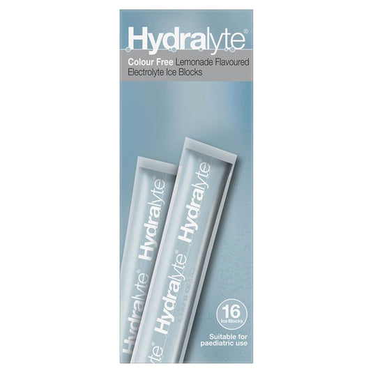 Hydralyte Rehydration Ice blocks Colour Free Lemonade Flavoured 16 Pack