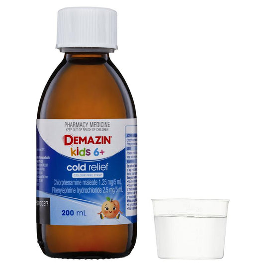 Demazin Kids 6+ Cold Relief Colour Free Syrup 200ml