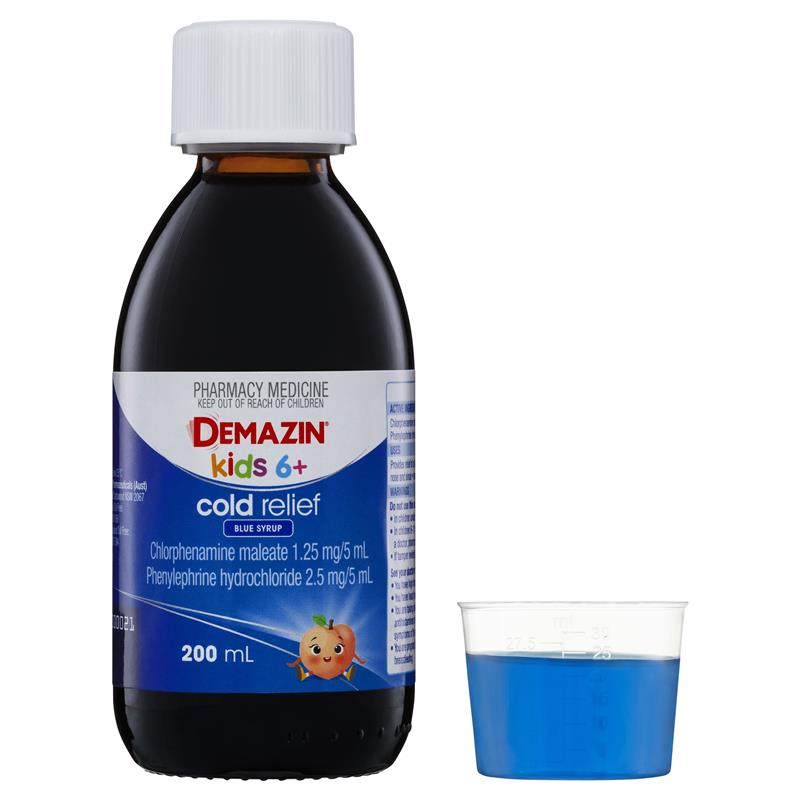 Load image into Gallery viewer, Demazin Kids 6+ Cold Relief Blue Syrup 200ml
