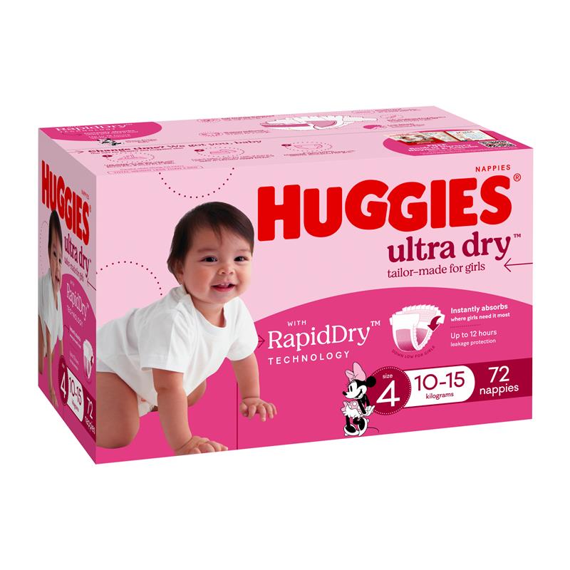 Load image into Gallery viewer, Huggies Ultra Dry Nappies Girl Size 4 Jumbo 72 Pack
