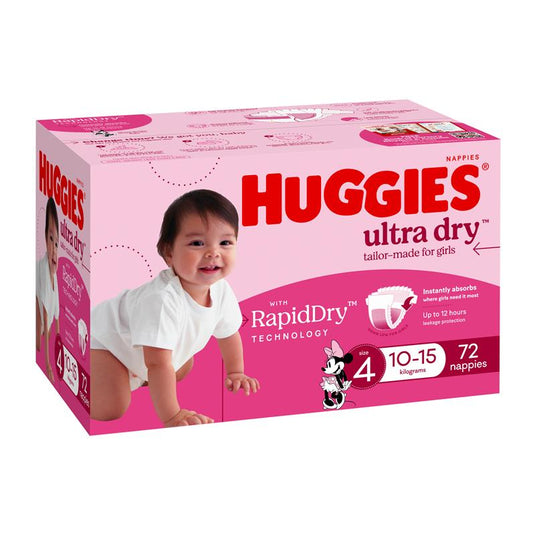 Huggies Ultra Dry Nappies Girl Size 4 Jumbo 72 Pack