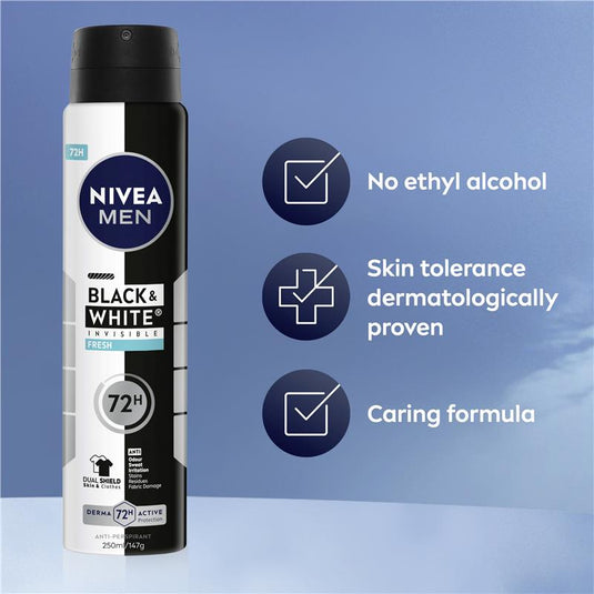 NIVEA MEN Black & White Fresh Aerosol Deodorant 72H Protection 250ml