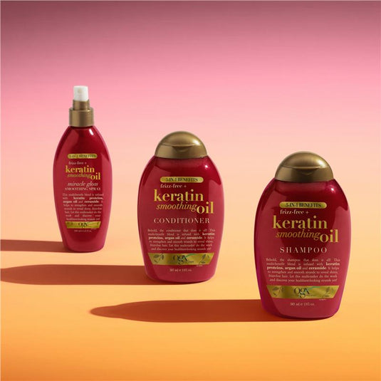 Ogx Frizz Free + Keratin Smoothing Oil 5 in 1 Benefits Conditioner For Frizzy Hair 385mL