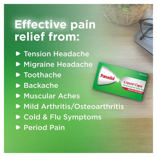 Panadol Liquid Capsules Paracetamol Pain Relief 16 Capsules