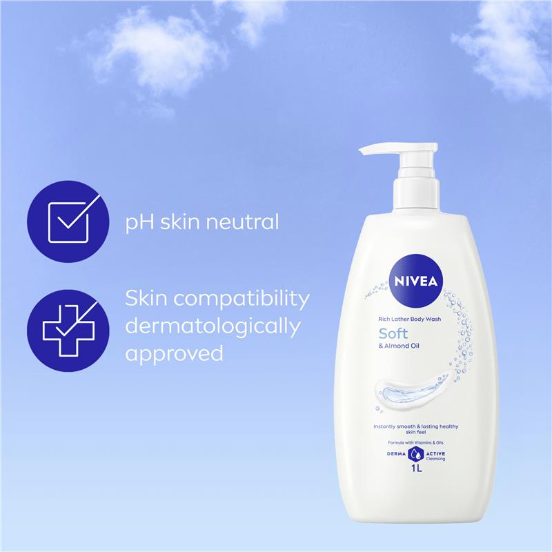Load image into Gallery viewer, NIVEA Soft &amp; Almond Oil Rich Body Wash 1L
