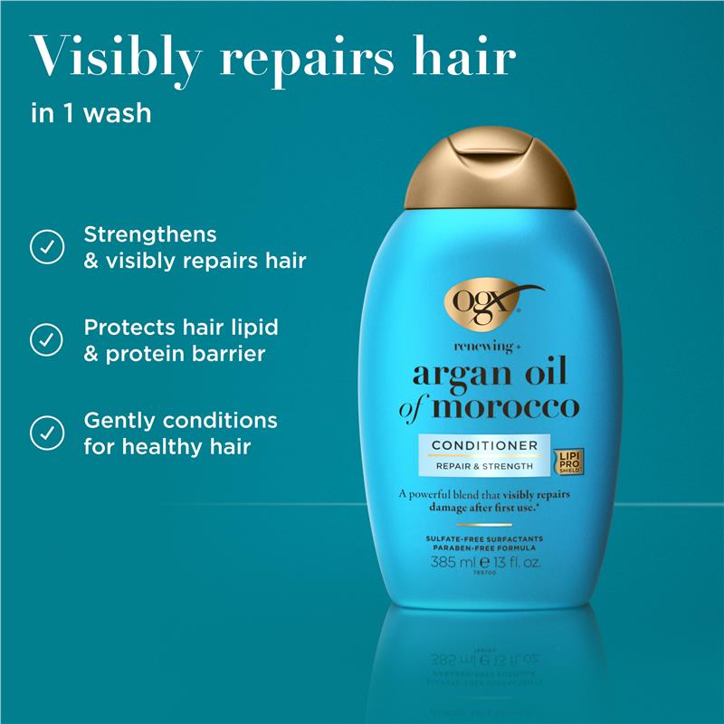 Load image into Gallery viewer, Ogx Renewing + Repairing &amp; Shine Argan Oil of Morocco Conditioner For Dry &amp; Damaged Hair 385mL
