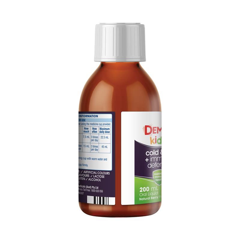Load image into Gallery viewer, Demazin Kids 2+ Cold &amp; Flu + Immune Defence Natural Berry Oral Liquid 200mL
