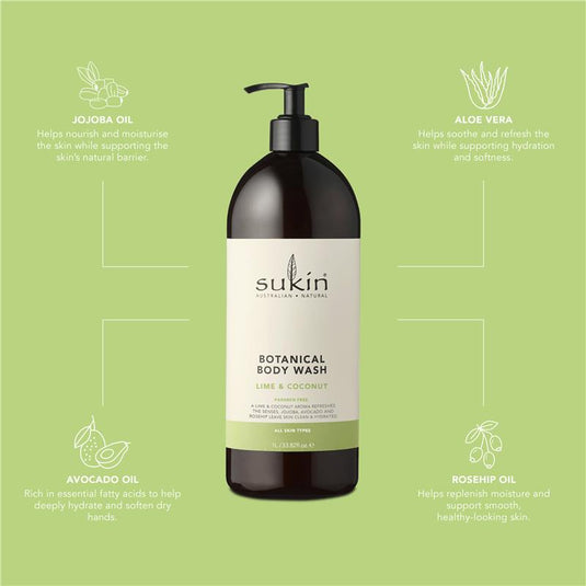 Sukin Botanical Body Wash Lime & Coconut 1 Litre Pump
